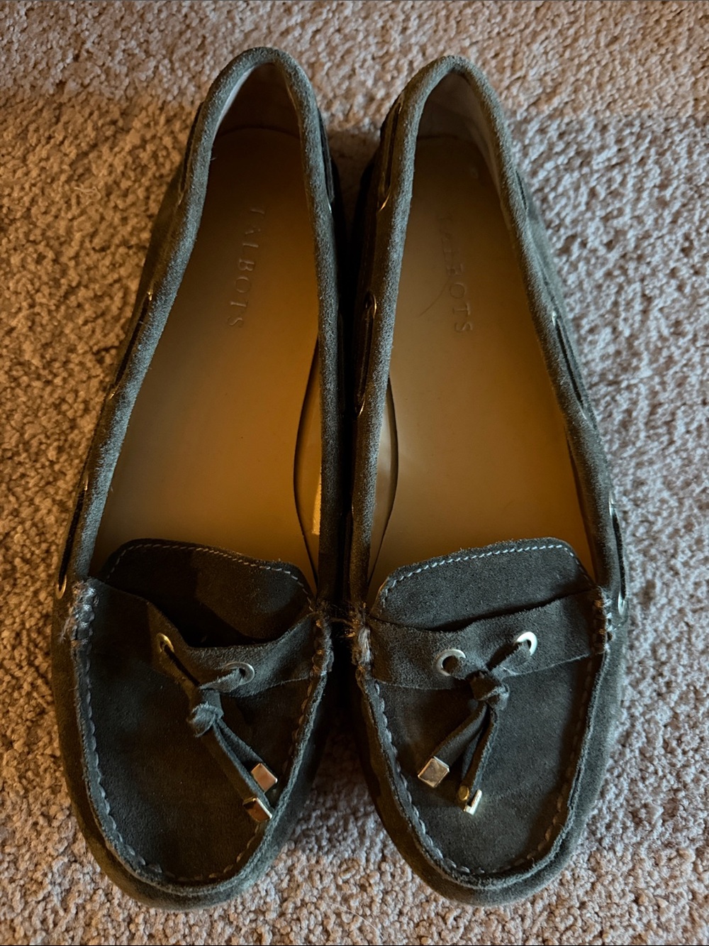 Talbots Taylor Olive Suede Laced Bow Driving Moccasins 10